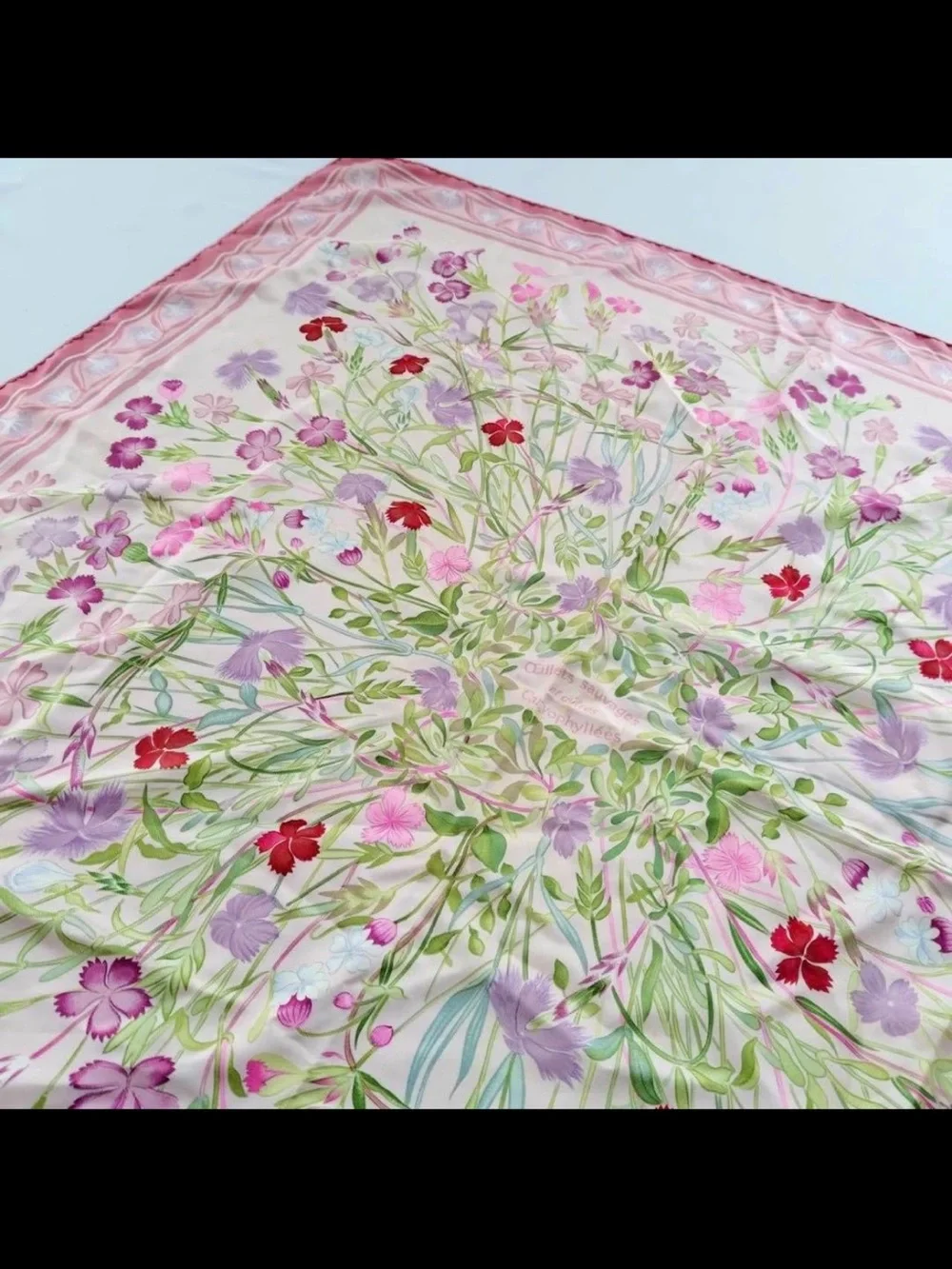 Hermes Pink Floral Print Silk Square Scarf